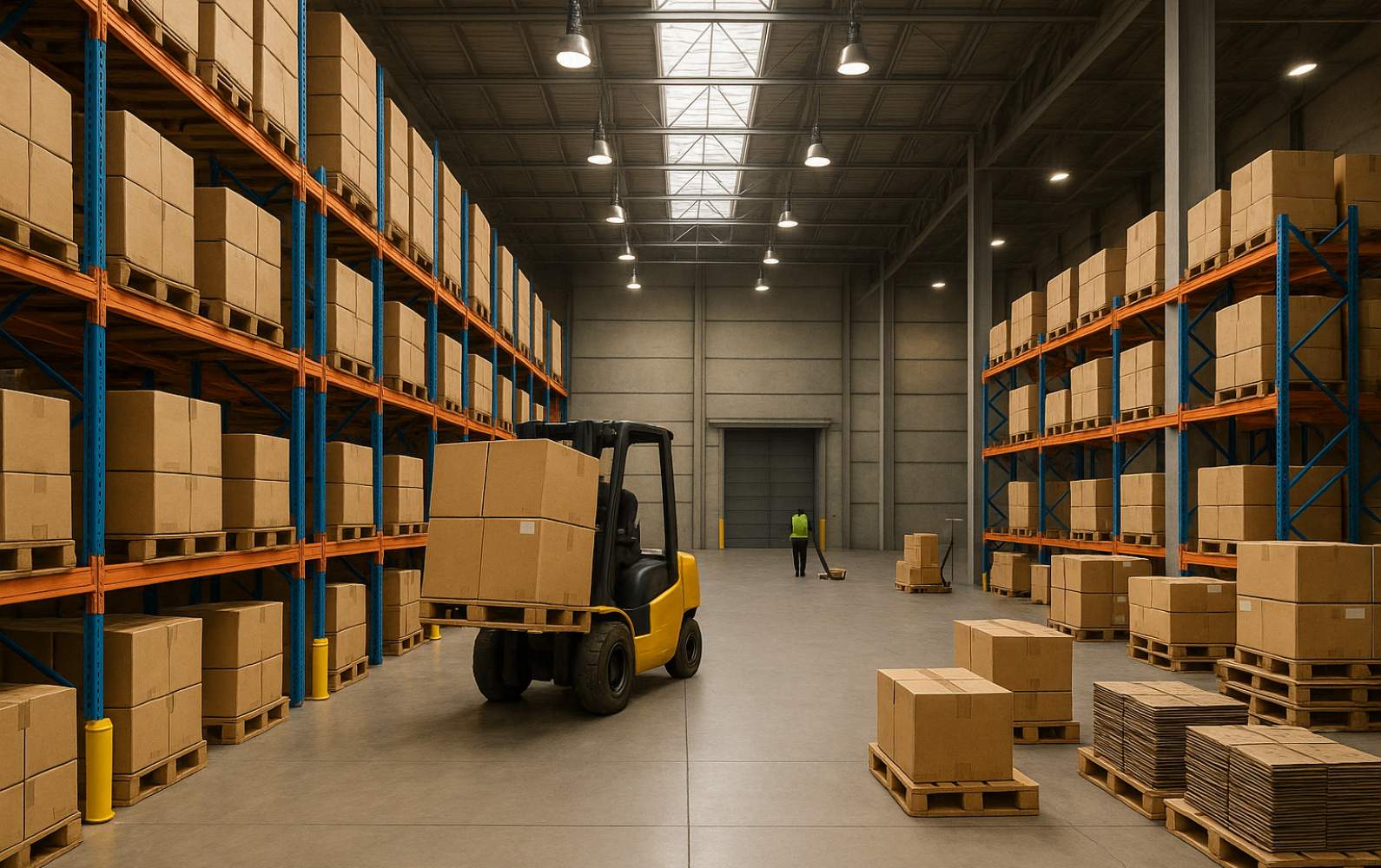 Forklift handling pallets in a warehouse managed with SAP EWM